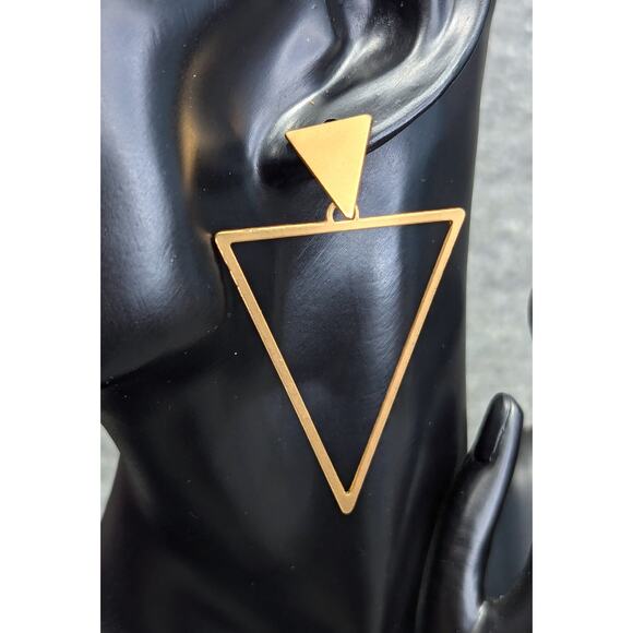 Trendy Triangle Earrings, Vintage 80s Style, Gold-tone, Safety Back - Picture 1 of 3